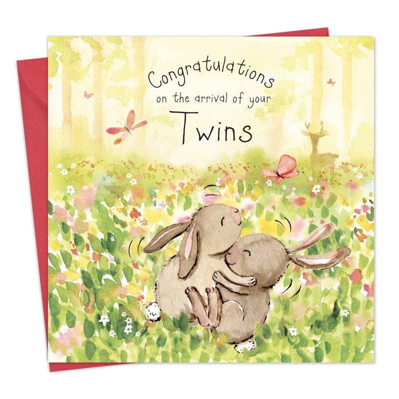 Twizler New Twins Card with Twin Bunnies - New Baby Twins Card - Card New Twins - Congratulations Baby Twins Card â€“ New Baby Card Twins â€“ New Twins Gift - Newborn Twins Card -Twins Baby Gifts - Image 1